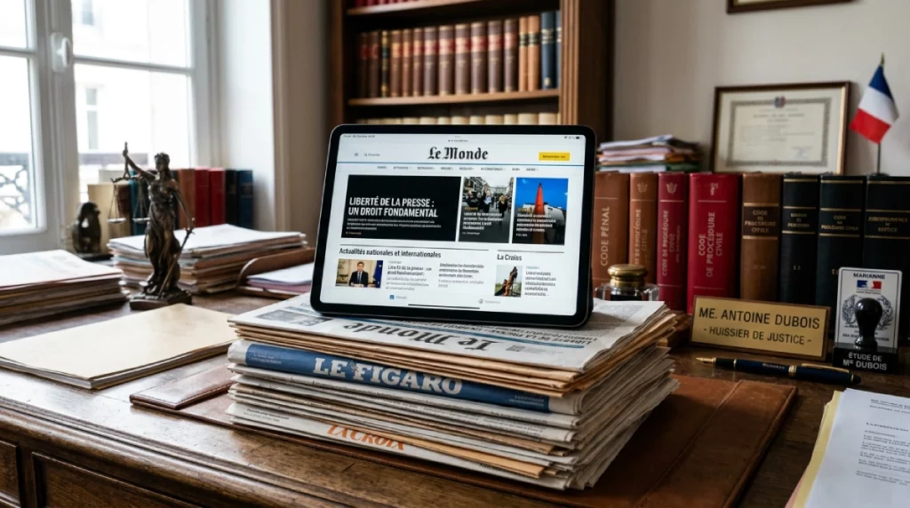 Commissaire réalisant un constat d'un article de presse en ligne