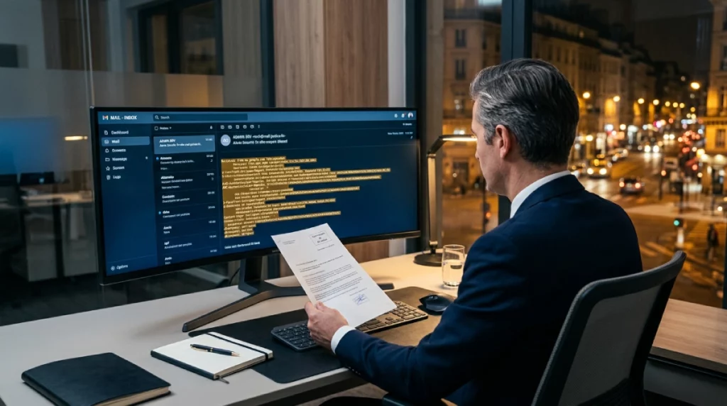 Constat d'huissier sur un email, boîtes mail