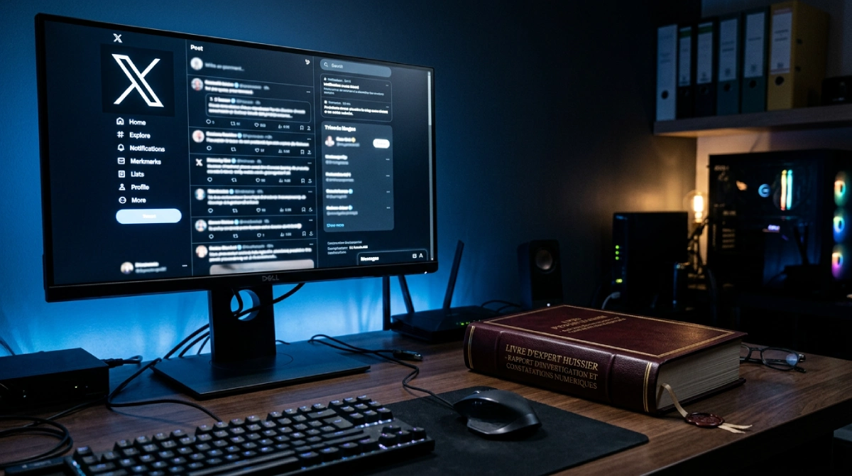 Bureau d'huissier qui constate le réseau social X Twitter