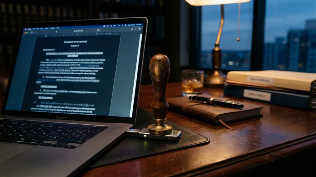 Écran d'ordinateur portable dans un bureau avec un fichier Word ouvert