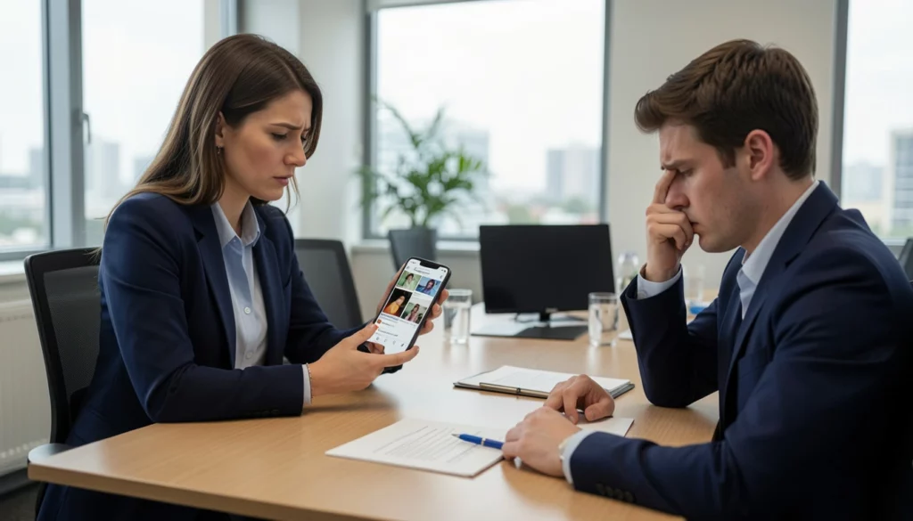 deux personnes discutent d'un licenciement.
