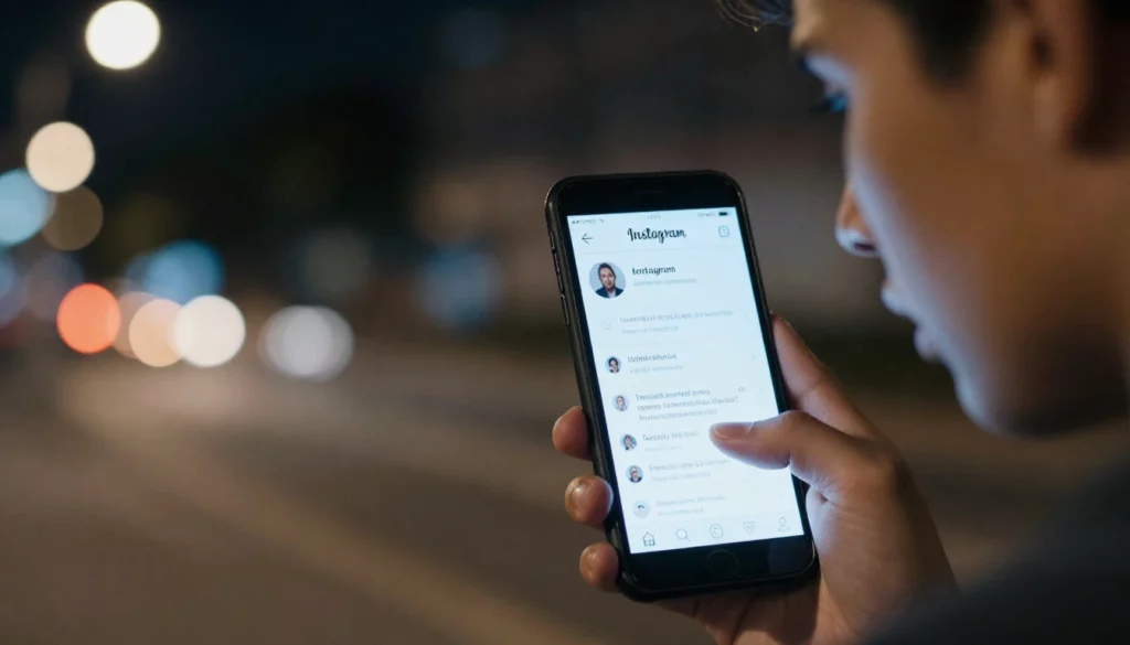 un jeune homme regarde son profil instagram sur son smartphone