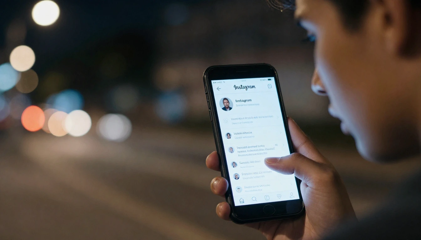un jeune homme regarde son profil instagram sur son smartphone