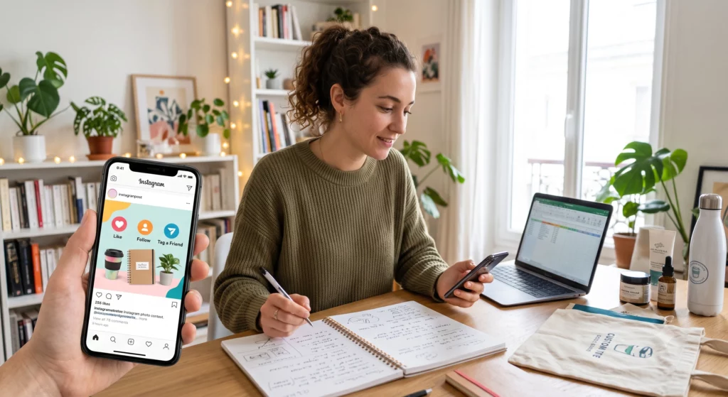 une femme participe à un jeu concours sur instagram