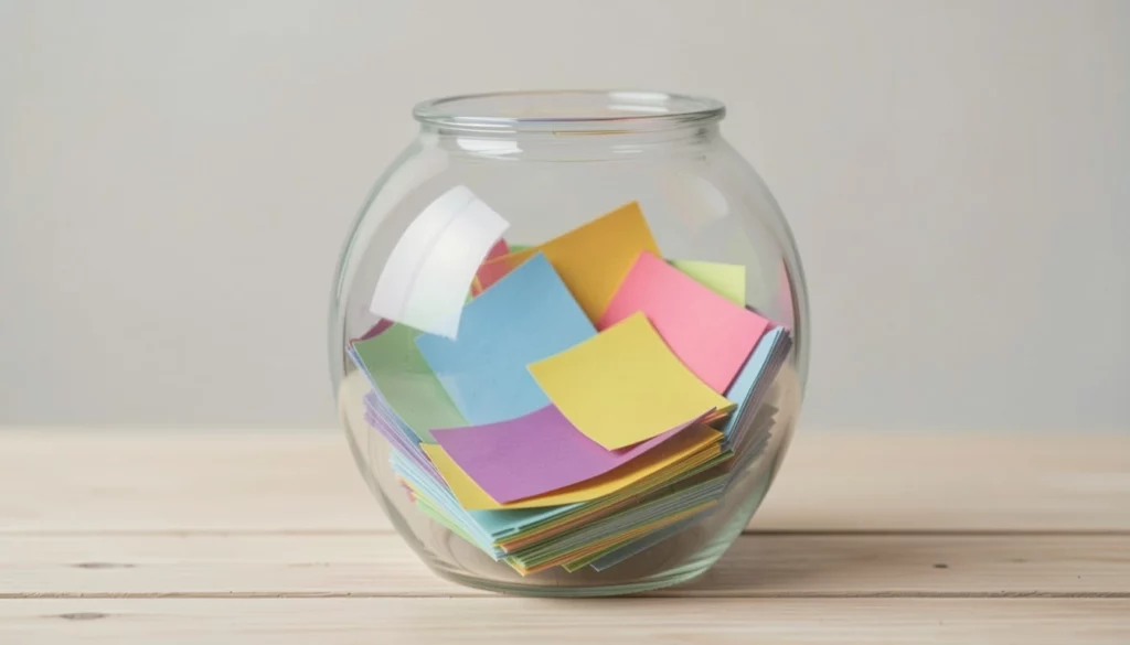 aquarium rond avec des papier de différentes couleur